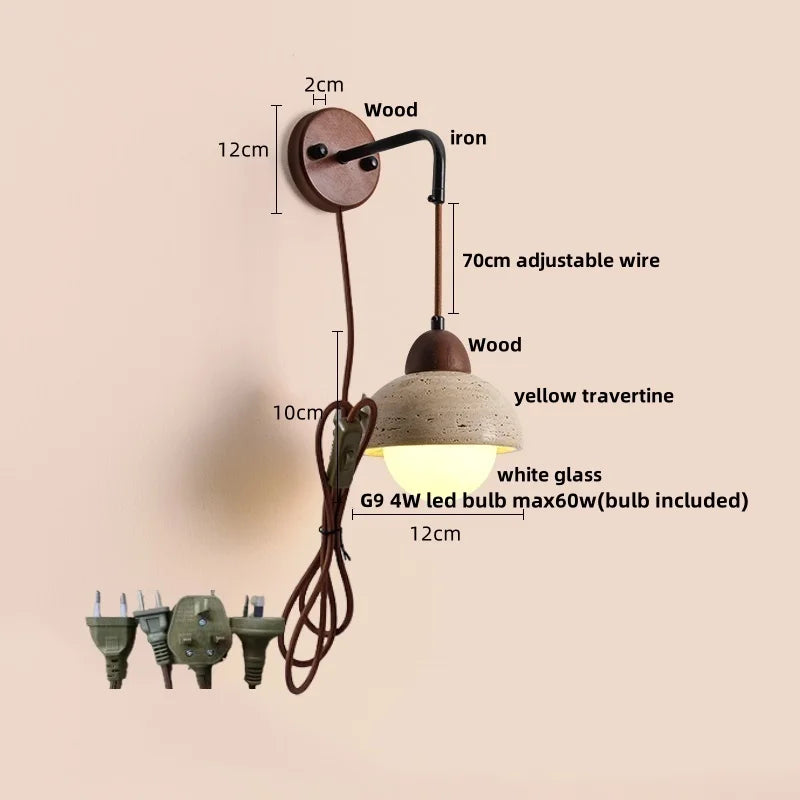 DecorBites™ مصباح حائط LED من حجر الترافرتين الأصفر مصباح سرير حديث
