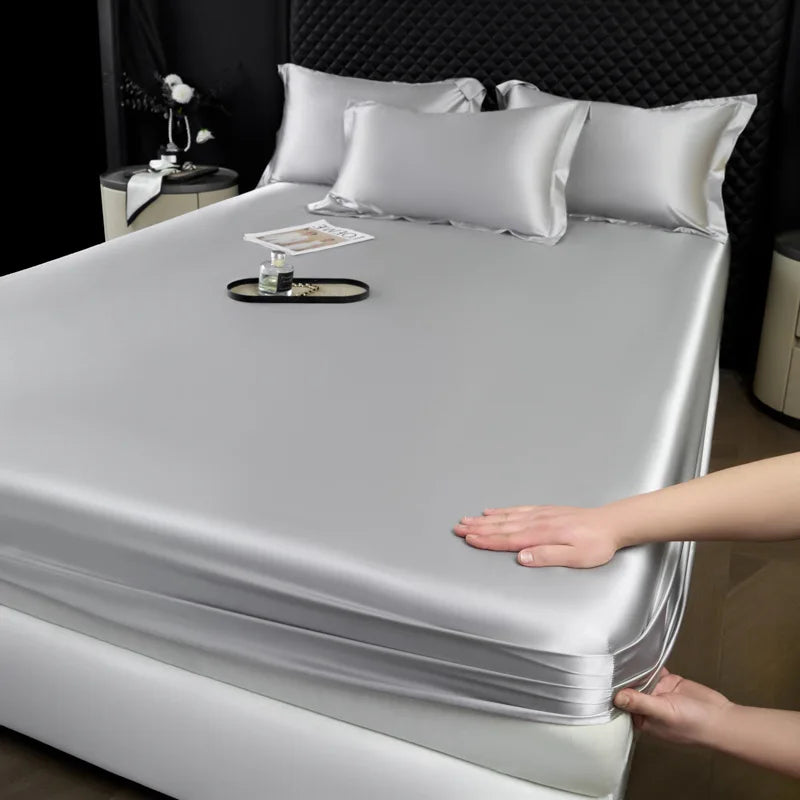 DecorBites™ 100% Mulberry Silk Fitted Sheet Set with Pillowcase - Luxury Solid Color Silk Bed Linen