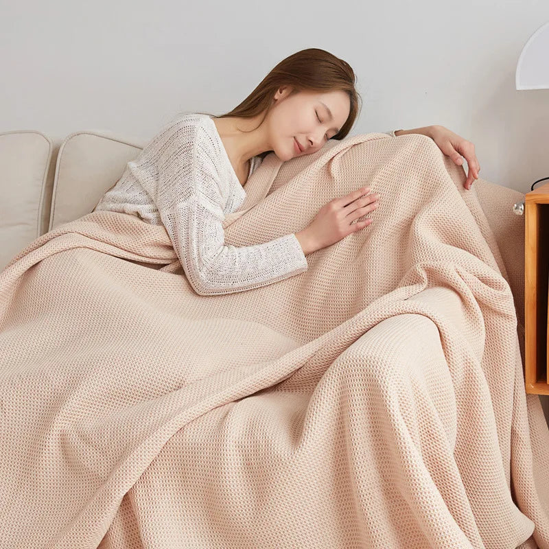 DecorBites™ Cotton Honeycomb Towel Blanket for Single Double - Breathable Cozy Sofa Cover