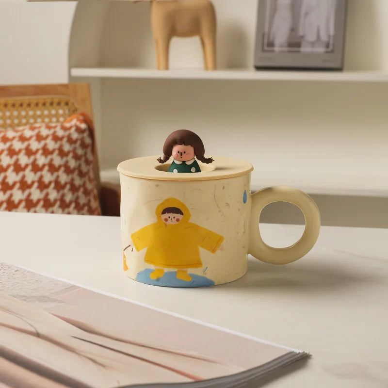 كوب قهوة سيراميك إبداعي من DecorBites™ مع غطاء للأزواج
