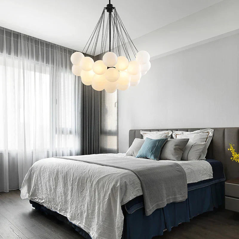 DecorBites™ Frosted Glass Ball LED Chandelier in Gold/Black for Dining Room & Bedroom