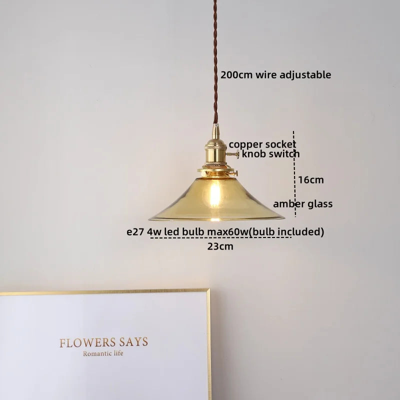 DecorBites™ Glass Copper Pendant Light Modern LED Hanging Light for Home Decor