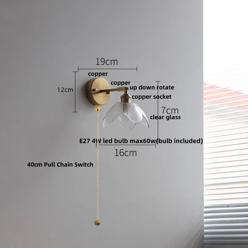 DecorBites™ Glass Bedside Sconce: Modern Nordic LED Wall Light with Pull Chain Switch