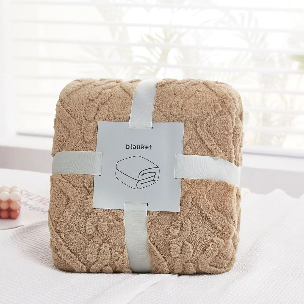 DecorBites™ Cozy Jacquard Plush Blanket: Soft Winter Sofa Throw, Office Travel Nap Shawl