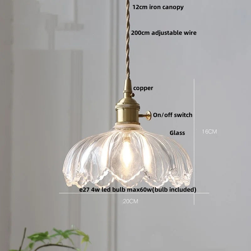 DecorBites™ Amber Glass Walnut Wood LED Pendant Lamp with Copper Knob Switch