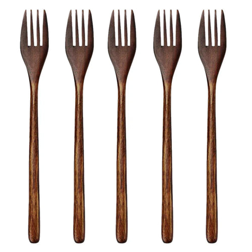 5 Pieces Wooden Spoon Soup Spoon and Fork Tableware Set