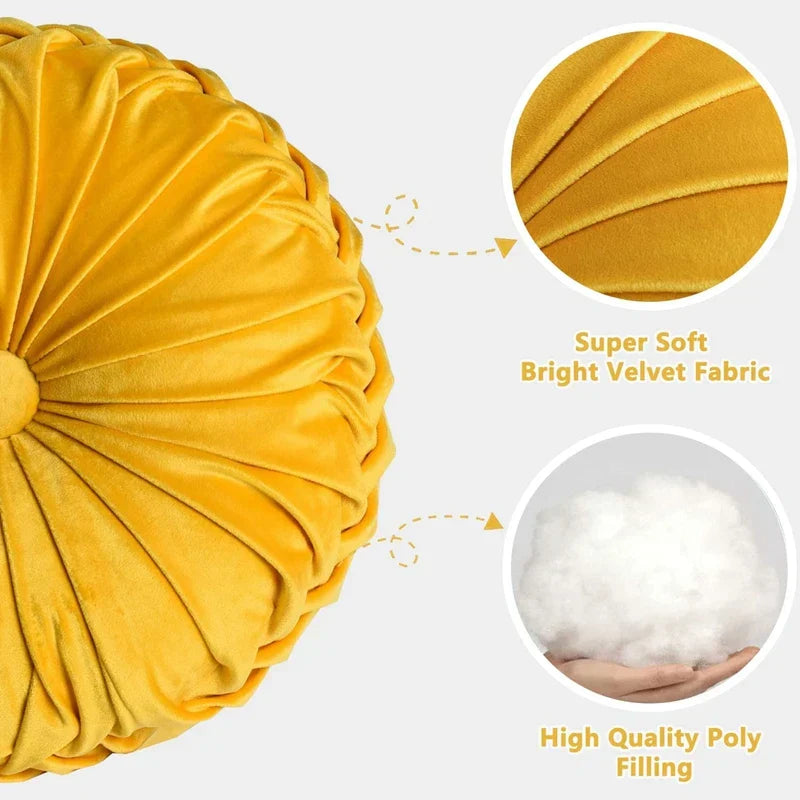 DecorBites™ 3D Pumpkin Vehicle Wheel Round Velvet Throw Pillow for Couch Decor