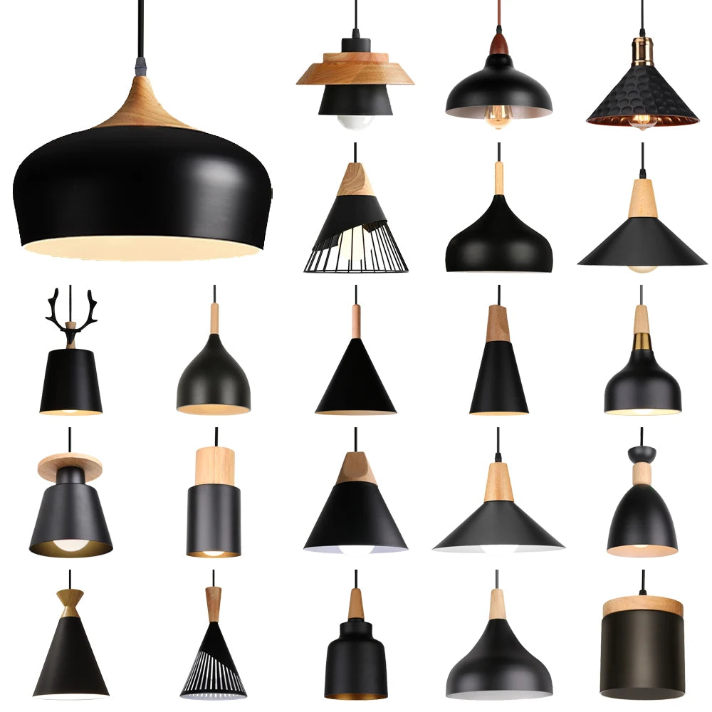 Black Wood Industrial Pendant Light