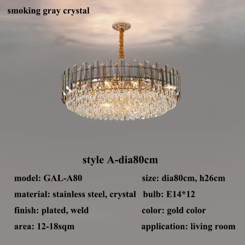 DecorBites™ Lustre en cristal doré pour salon, luminaire de luxe