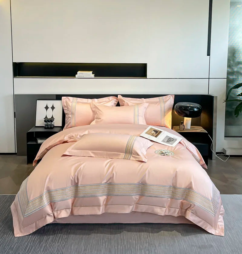DecorBites™ 100s Egyptian Cotton Embroidery King Queen Bedding Set with Duvet Cover