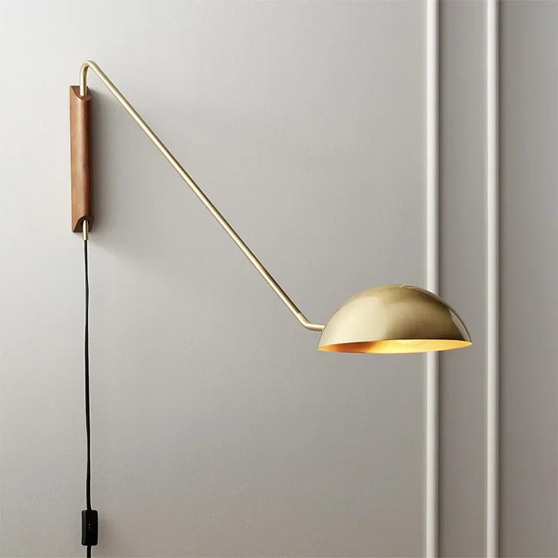DecorBites™ Adjustable Metal Wood Wall Lamp LED E27 Swing Arm Sconces for Living Room