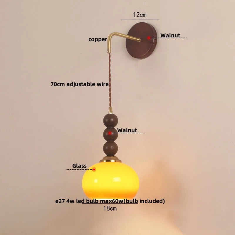 DecorBites™ LED Wall Lights Walnut Wood Glass Adjustable Bedside Lamp