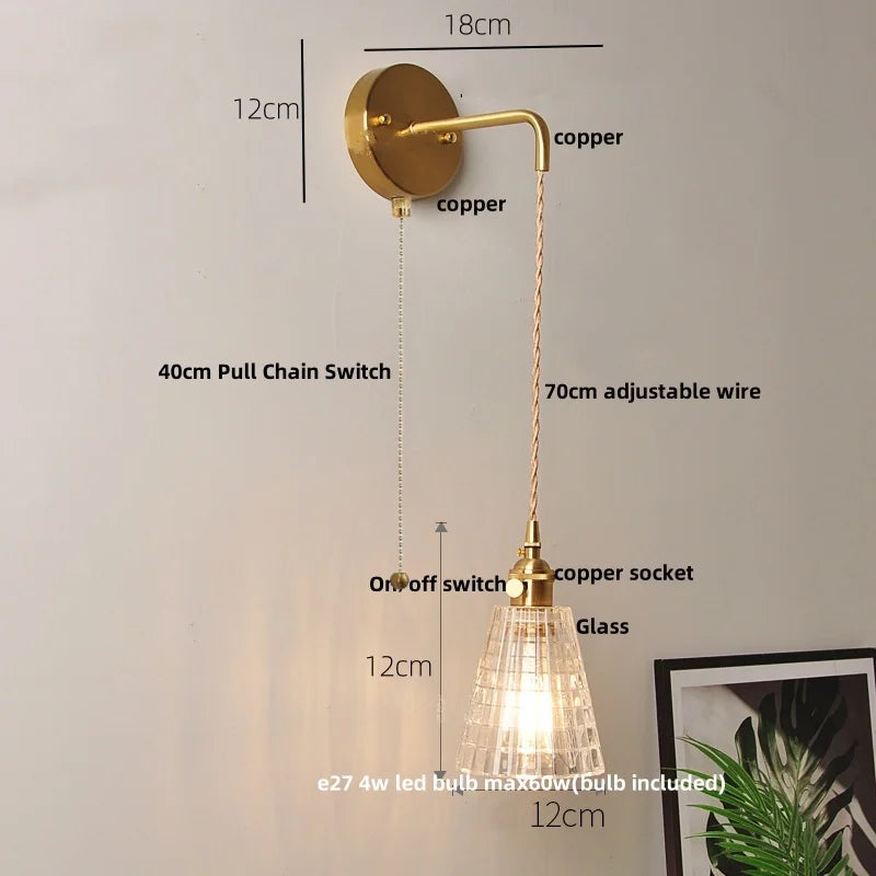 مصباح حائط DecorBites™ زجاجي شفاف LED مع مفتاح سحب لسلسلة الديكورات العصرية