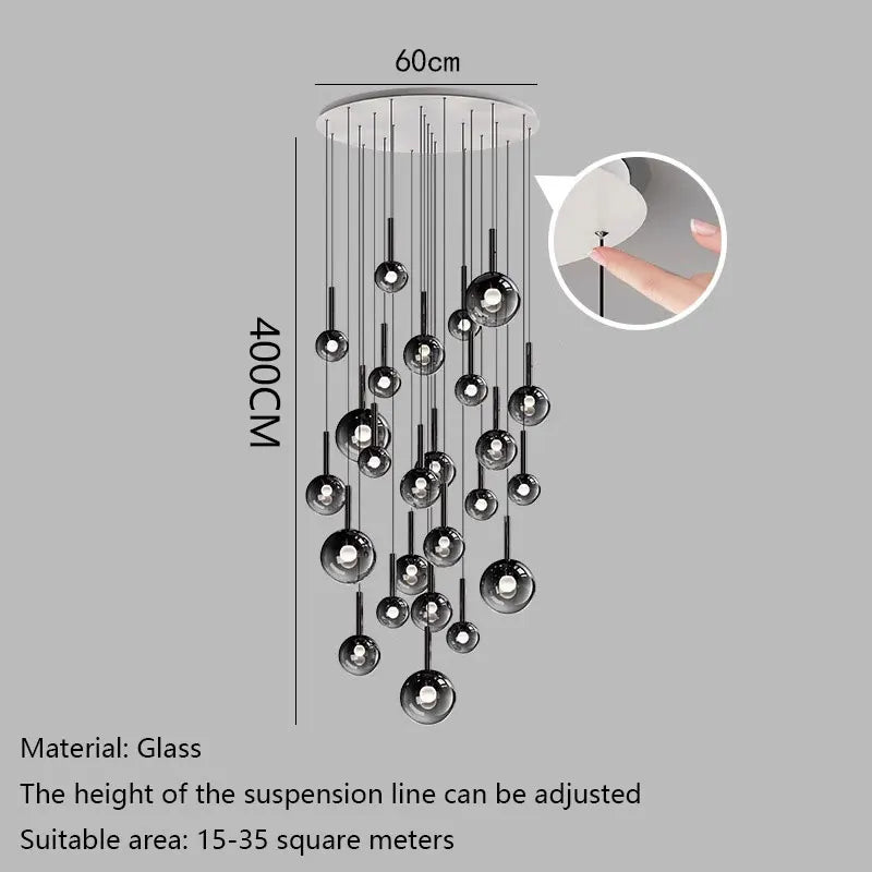 Smoke Gray Glass Multi-Light Staircase Pendant Light