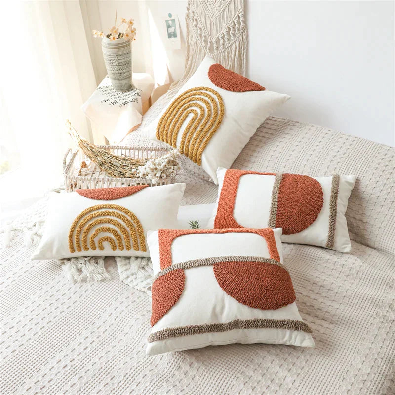 DecorBites™ Gematric Tufted Burnt Orange Half Circle Cushion Cover for Living Room