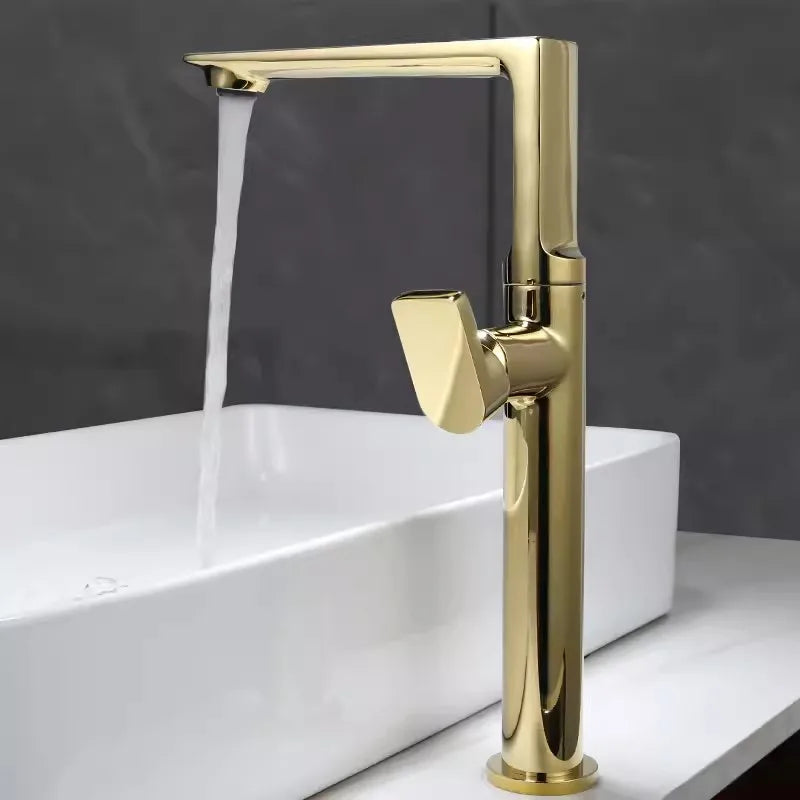 DecorBites™ صنبور حوض الحمام نحاسي ذهبي، خلاط ماء ساخن وبارد بمقبض واحد