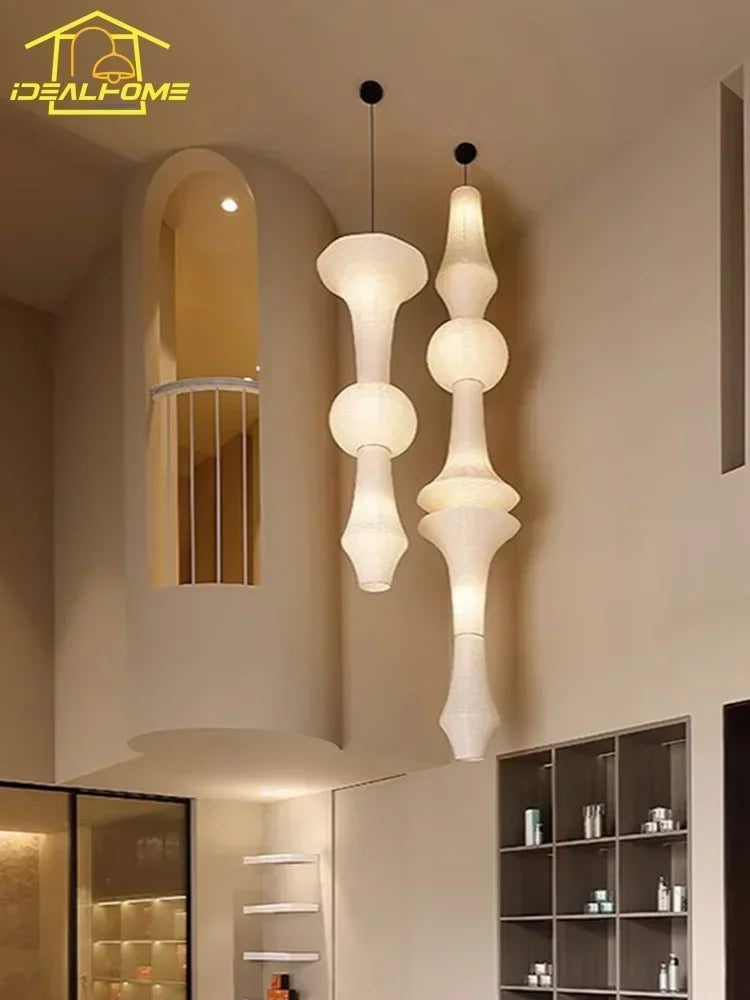Akari-Style White Paper Wabi-Sabi Pendant Light