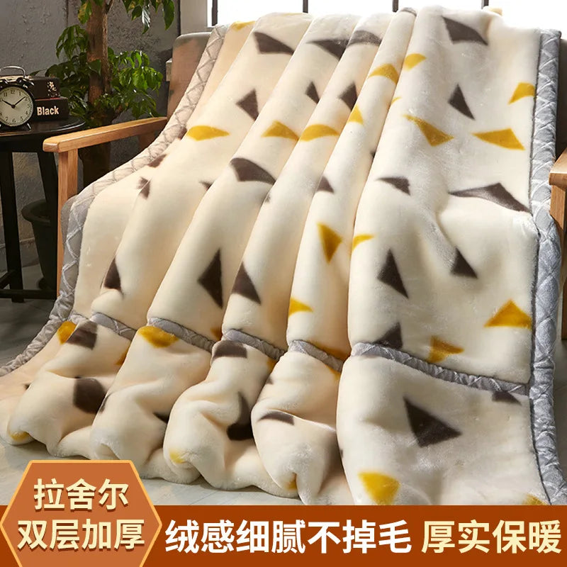 DecorBites™ Winter Raschel Blanket: Double Layered Warm Flannel Bedding Blanket