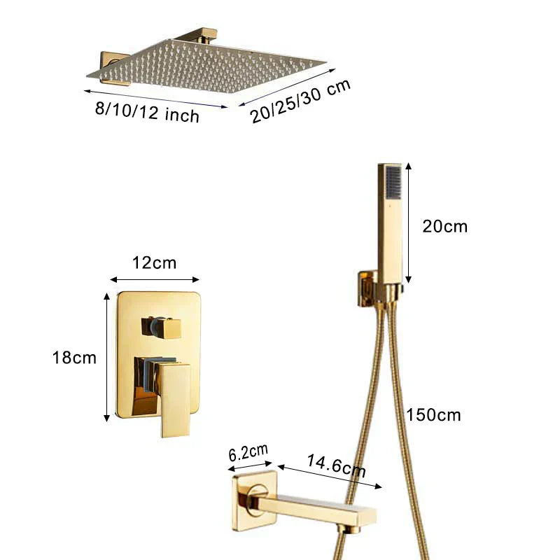 DecorBites™ Gold Rain Shower Faucet Wall Mounted Bathtub Mixer Tap Set
