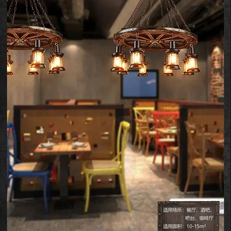 DecorBites™ Iron Wheel LED Pendant Lights - Industrial Metallic Lustre Hanging Lamps