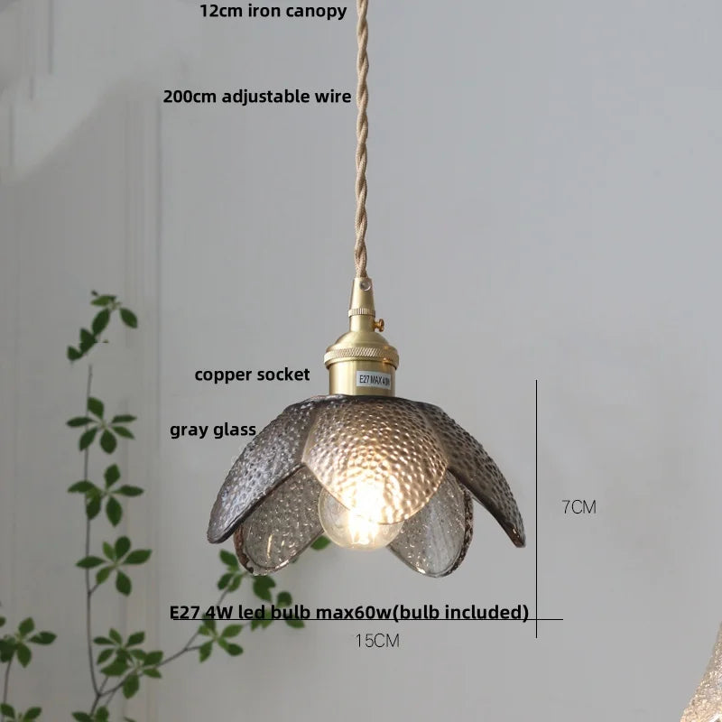 DecorBites™ Amber Glass LED Pendant Light Fixture Nordic Modern Copper Hanging Lamp