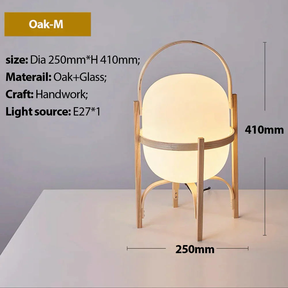 DecorBites™ Japanese Style Glass Table Lamp with Wood/Metal Frame