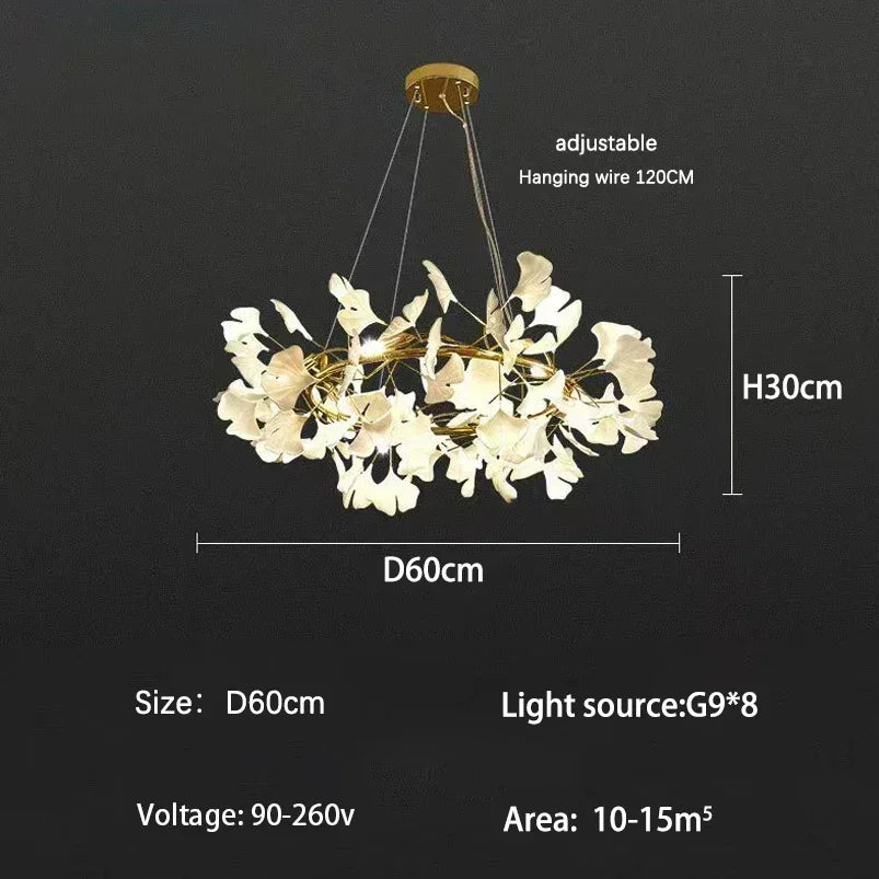 DecorBites™ Ginkgo Branch Leaf LED Ceiling Chandelier - Modern Nordic Design for Home Decor