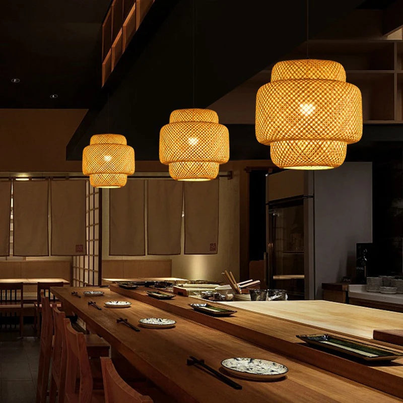 Handwoven Bamboo Pendant Light in Japanese Style