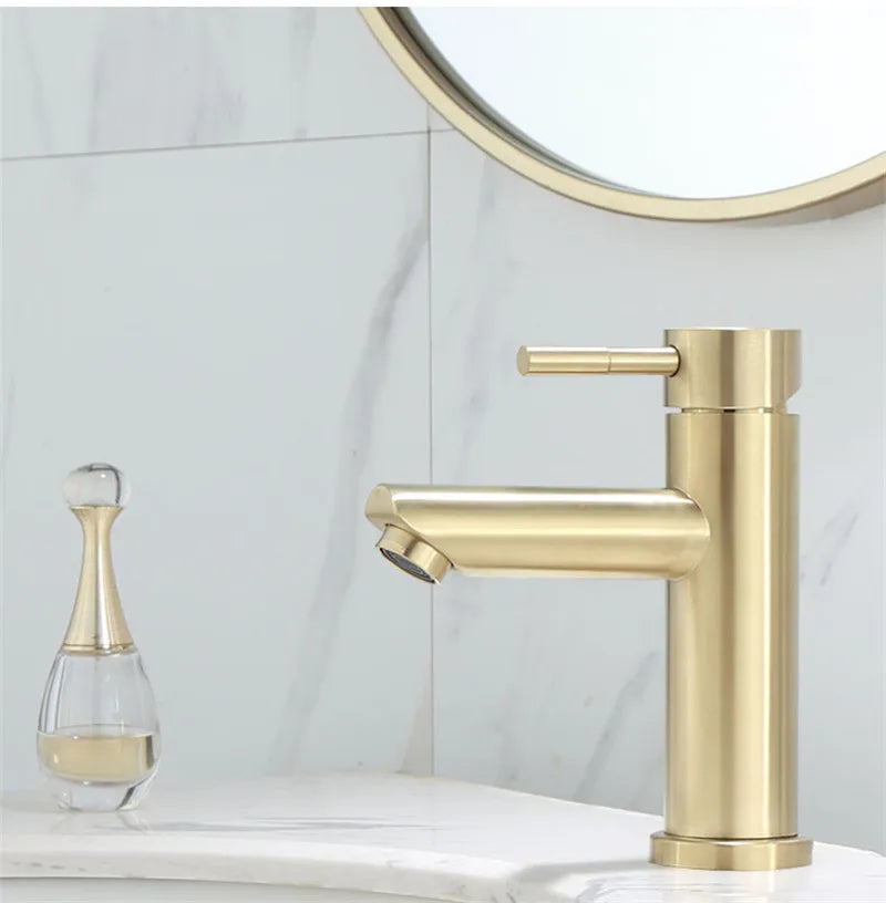 DecorBites™ خلاط حوض ذهبي مصقول: صنبور خلاط حمام نحاسي صلب للمياه الساخنة والباردة