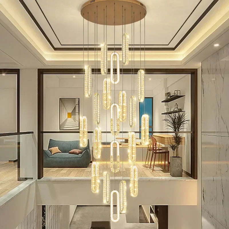 ثريا LED ذهبية كريستالية DecorBites™: إضاءة متدلية طويلة فاخرة وعصرية لغرفة المعيشة