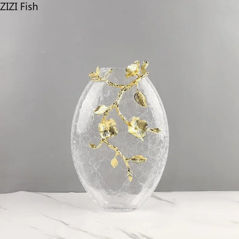 مزهرية زجاجية على شكل زهرة ذهبية من DecorBites™ لتزيين المكتب، فازات زهور جمالية، ديكور للغرفة
