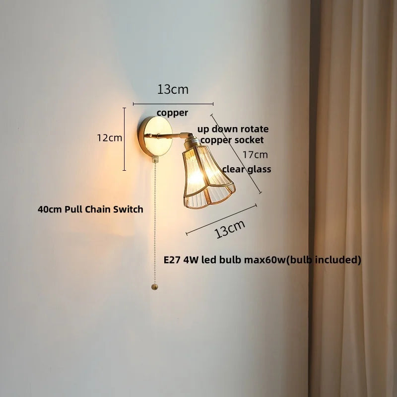 DecorBites™ Gray Glass LED Wall Lights, Pull Chain Switch, Modern Nordic Design