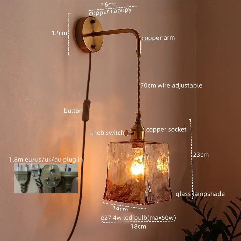 DecorBites™ مصابيح حائط LED يابانية لغرفة المعيشة والقهوة والشرفة والسلالم بتصميم نحاسي زجاجي