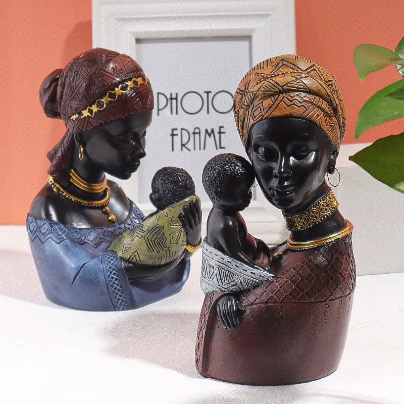 DecorBites™ African Mother Child Abstract Statue Resin Figurine Ethnic Style Interior Decor