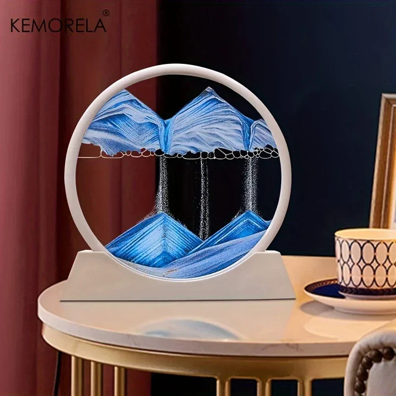 DecorBites™ 3D Moving Sand Art Picture - 12 Inch Round Glass Ocean Sandscape Hourglass