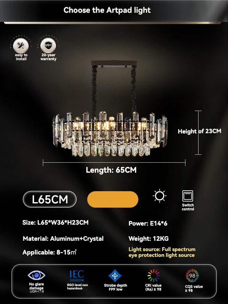 نجفة سقف كريستال ذهبية من DecorBites™: إضاءة LED متدلية عصرية فاخرة لديكور المنزل