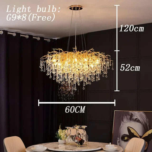 DecorBites™ Copper Branch Water Crystal Chandelier for Luxury Living Room and Salon