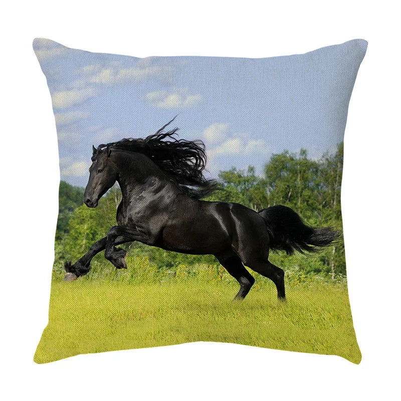 DecorBites™ Galloping Horse Pillowcase: Wild Horse Print Linen Cushion Cover for Home Decoration