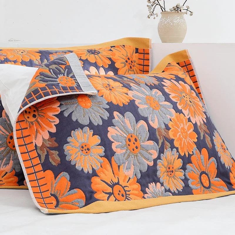 DecorBites™ منشفة وسادة بحواف من الدانتيل - جاكار مصبوغ بخيوط على الوجهين - 52*75 سم - شاش قطني بخمس طبقات