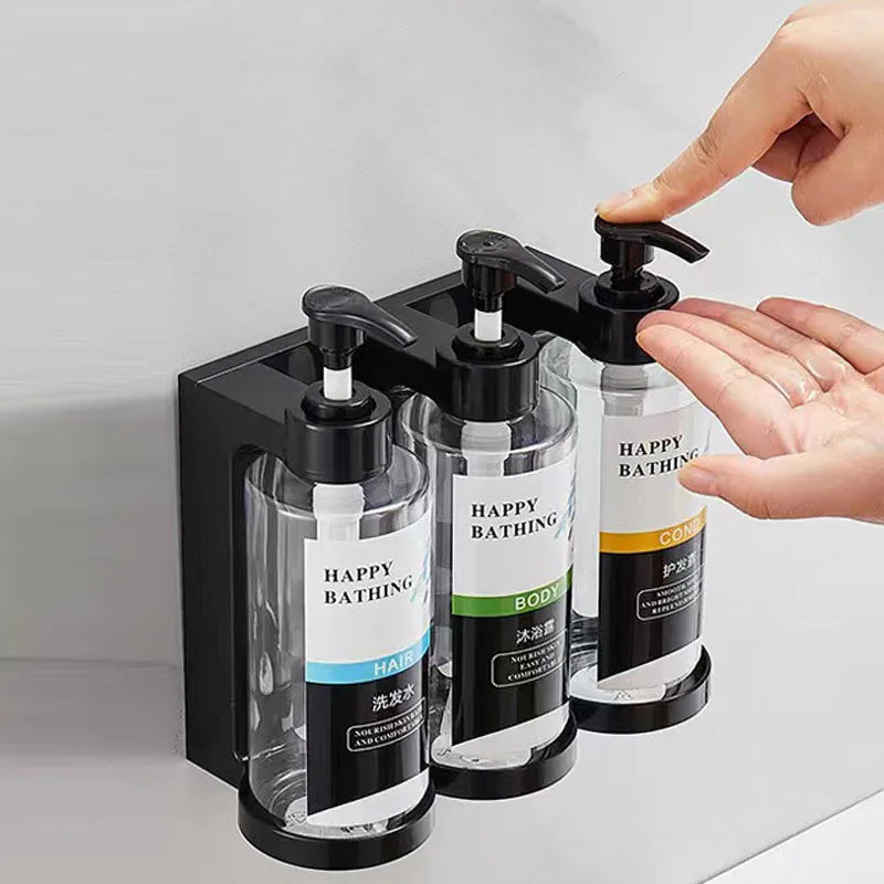 DecorBites™ Amber Soap Dispenser & Shampoo Bottles Set for Drill-Free Bathroom Storage