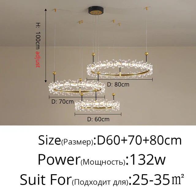 ثريا معلقة على شكل حلقة كريستال ذهبية من DecorBites™، تصميم عصري فاخر لديكور المنزل