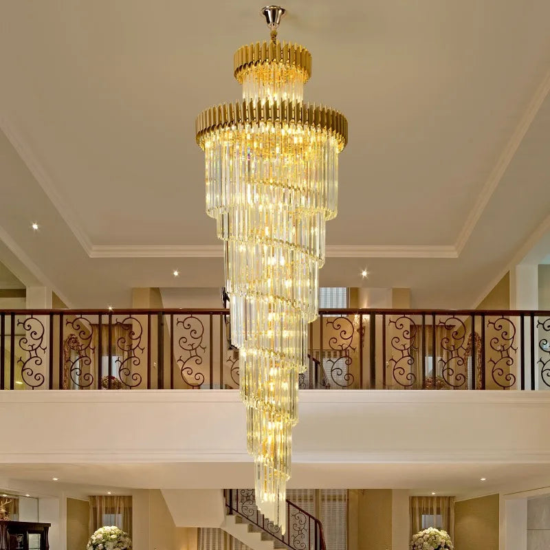 فانوس ذهبي أسود كريستالي DecorBites™ إضاءة درج بطول 3 متر إضاءة فيلا فاخرة