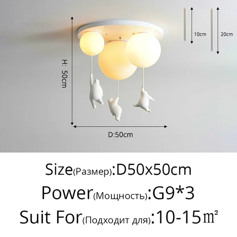 نجفة سقف LED بتصميم دب للأطفال من ديكور بايتس™، مصباح معلق لطيف لغرفة نوم الأولاد والبنات