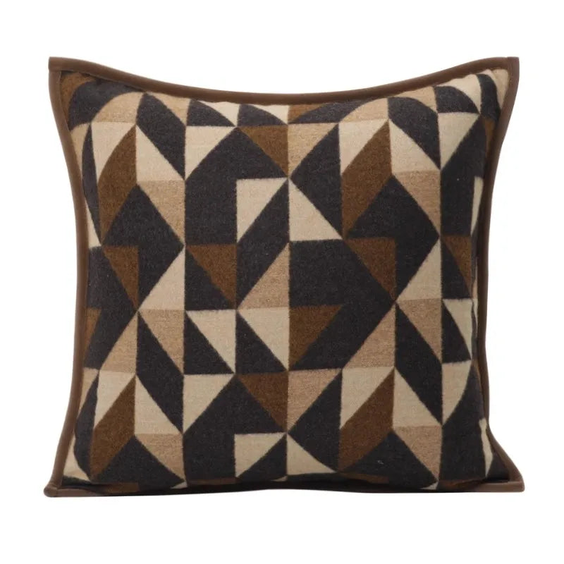 DecorBites™ Geometric Brown Leather Splicing Throw Pillow Cover 45x45cm Luxe Square Cushion Case