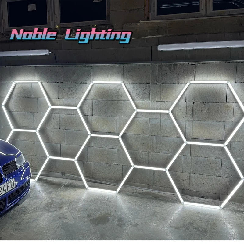 DecorBites™ مصابيح LED هندسية لمعرض تفاصيل السيارات وورشة العمل - ثيم ندفة الثلج متعددة الأضلاع
