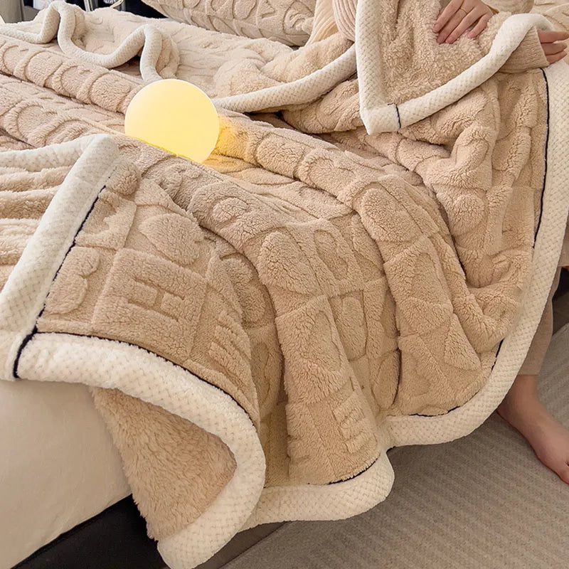 DecorBites™ Cozy Lamb Wool Blanket: Double-Sided, Thick Coral Fleece, Skin-Friendly & Warm