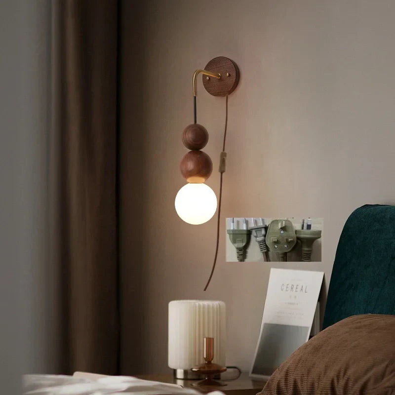 DecorBites™ Adjustable LED Wall Light White Glass Walnut Wood Bar Living Room Mirror Lamp