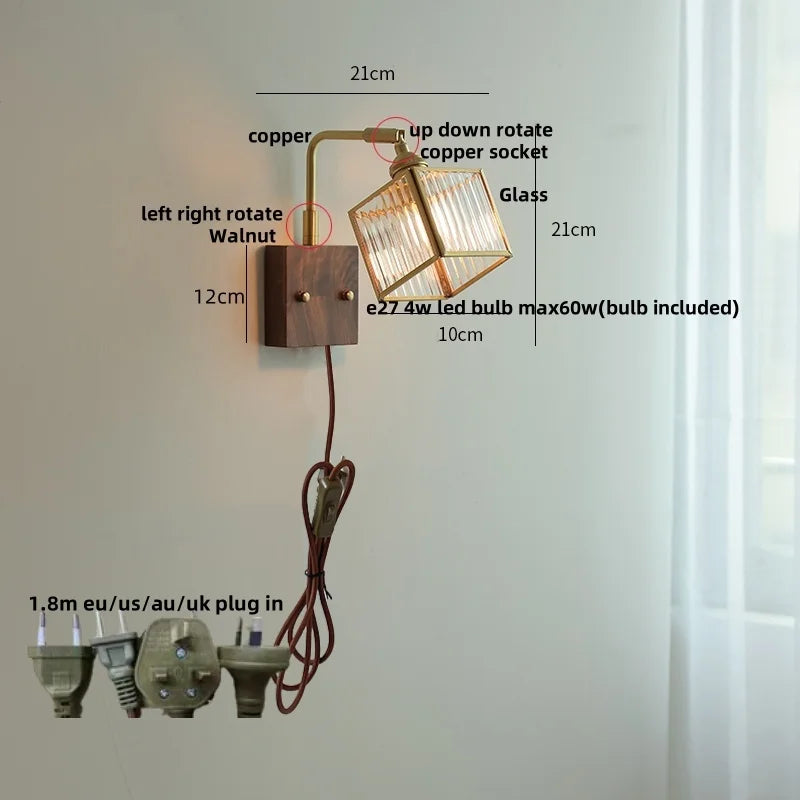 DecorBites™ Brass LED Wall Lights Rotatable Blue Glass Dining Room Stair Light