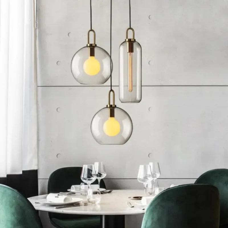 DecorBites™ Glass Ball Pendant Light Fixture for Kitchen Dining Room Bedroom - Modern Hanging Lamp Luminaire Home Decor Lighting