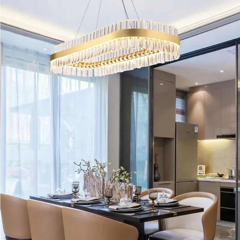 DecorBites™ ثريا كريستال ذهبية: إضاءة LED فاخرة وعصرية لغرفة الطعام والمعيشة وغرفة النوم